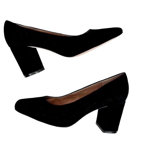 Anthropologie Eloise Square Toe Block Heel Pumps Black Suede SZ 8 Shoes Heels - Picture 6 of 16